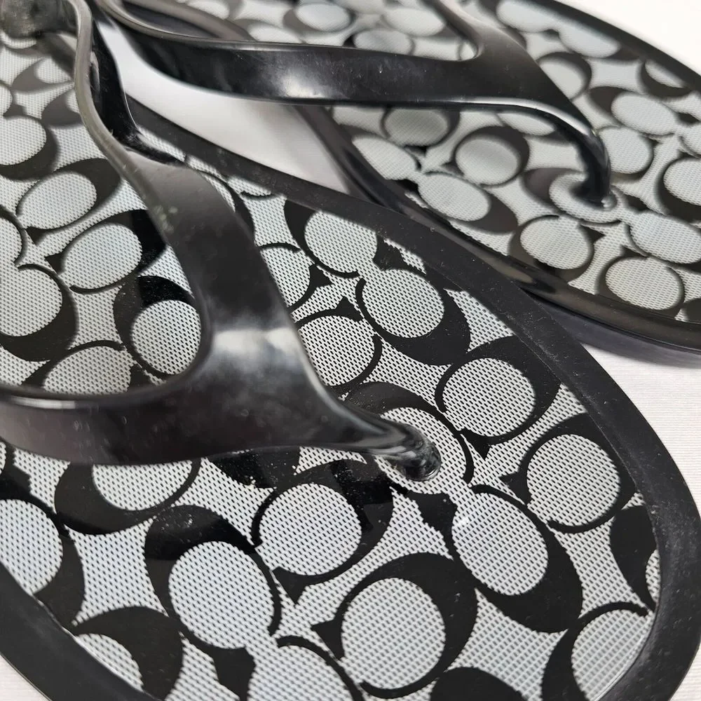 Coach Lyra Women's 7B Black Jelly Embellished Signature Logo Flip Flops Sandals - Picture 10 of 10